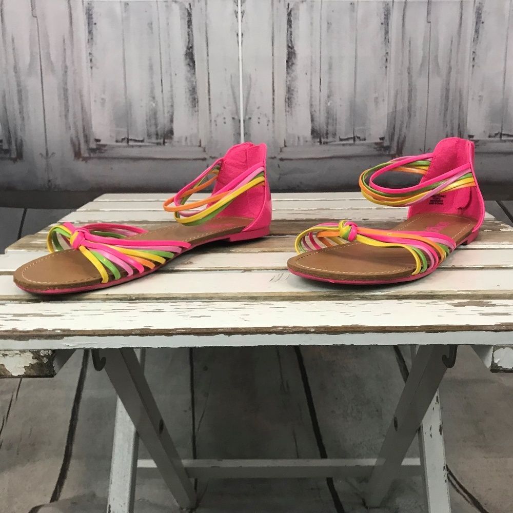 Bongo Womens Pink Yellow Green Summer Strap Sandal
